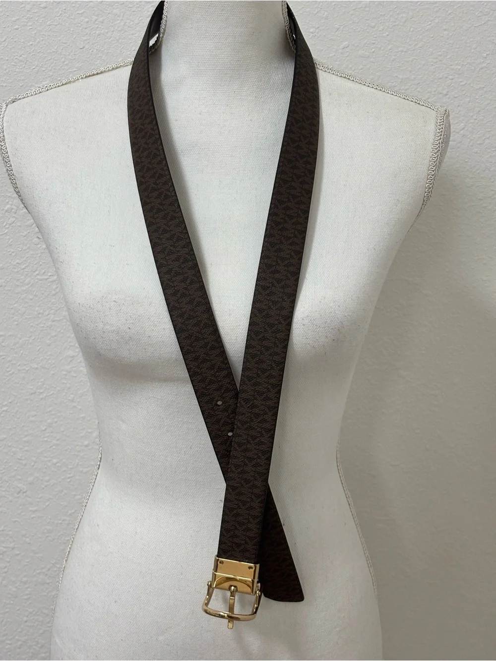 Michael Kors Monogram Reversible Belt, Brown, Size XL